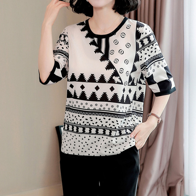 Queenis 女性民族風幾何圖案短袖上衣