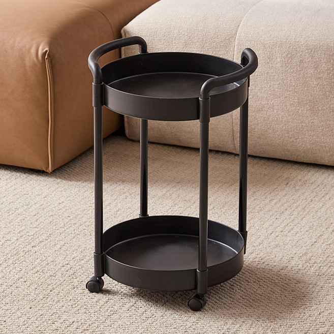 원형 이동식 사이드테이블 트롤리 BRP1132, 블랙, 2단