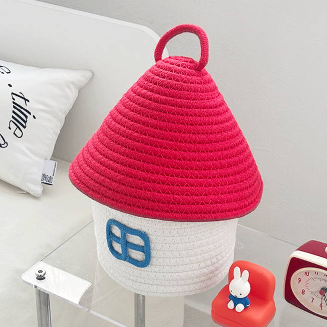 DEMIMOOD Cottonvill House 毛氈布藝小物收納籃 多用途置物籃, 紅色屋頂, 1個