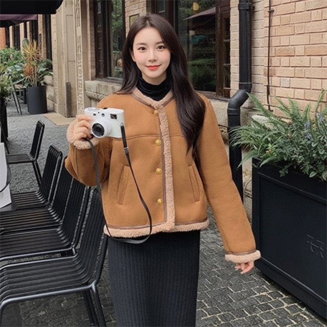 더플로우커머스 여성용 모드테디 모조 인조양털 무스탕 자켓