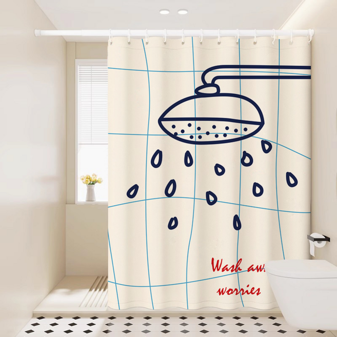 코다치프 욕실 드로잉 방수 화장실 목욕 샤워커튼, 심플 욕실 03, 1개