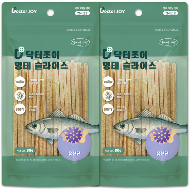 닥터조이 강아지 명태슬라이스 간식, 유산균, 80g, 2개
