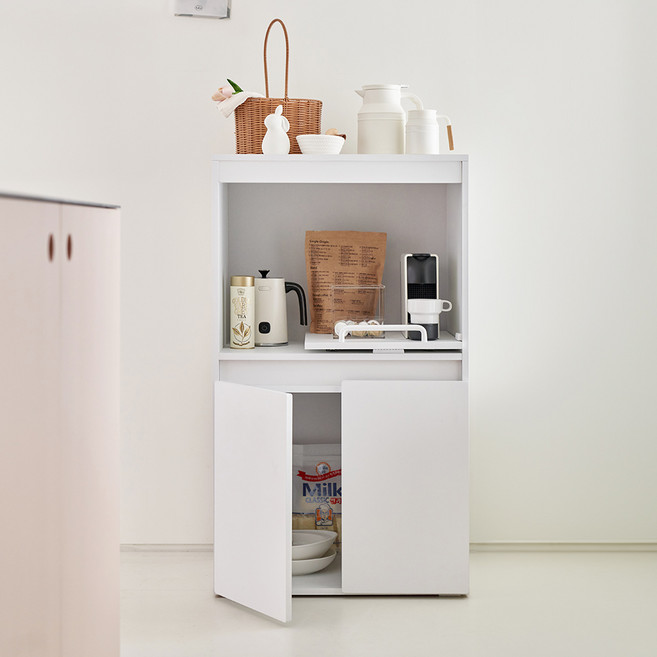 포더홈 보우 주방 수납장 렌지대 600 방문설치, 화이트, 2단