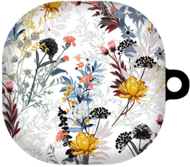 까미또 갤럭시 플라워 버즈2 버즈라이브 버즈프로 하드 케이스 + 키링, 플라워 화이트, 1개