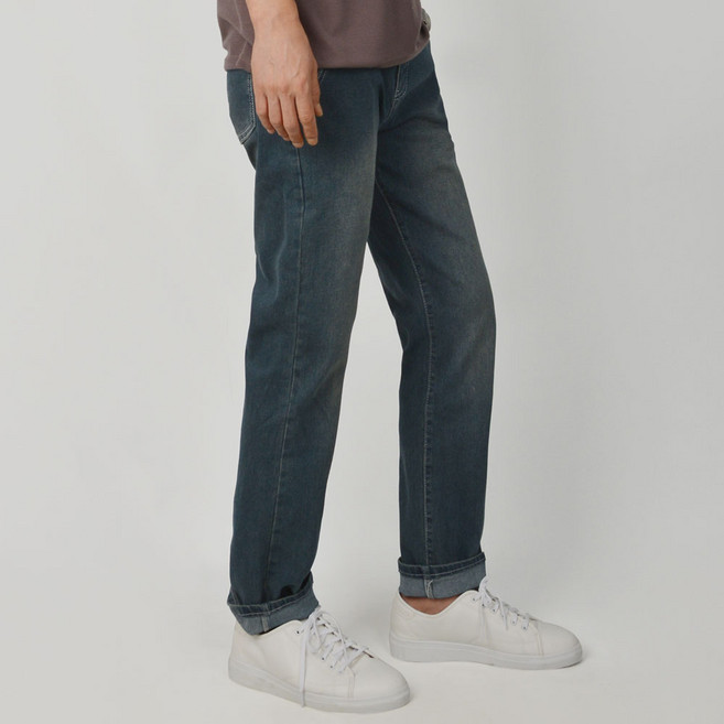 가이스토리 남성용 빅 사이즈 히든 밴딩 테이퍼드핏 일자핏 워싱 루이스 데님 팬츠