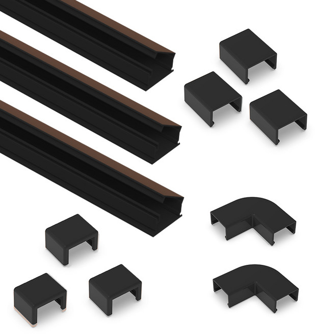 선바로 신개념 열고닫는 전선 몰딩 5호 1m 3p + 마감캡 5호 3p + 곡선엘보우 5호 3p+ 연결캡 5호 3p 세트, 블랙, 1세트