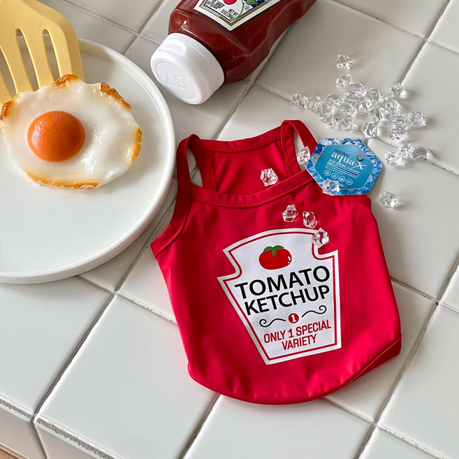 그루밍댕이 강아지 소스 아이스 쿨 냉감 나시 티셔츠, 케찹, 1개