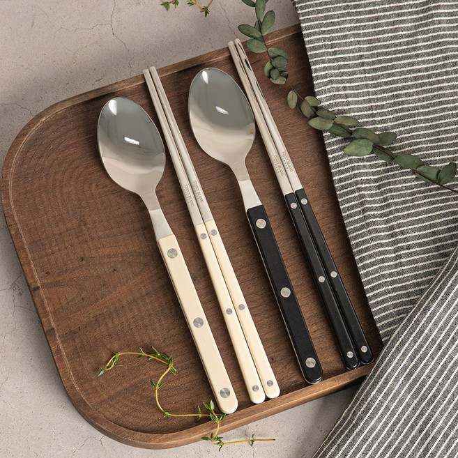 티니블랑 레브 2인 수저세트, 블랙, 아이보리, 디너스푼 2p + 젓가락 2p, 1개