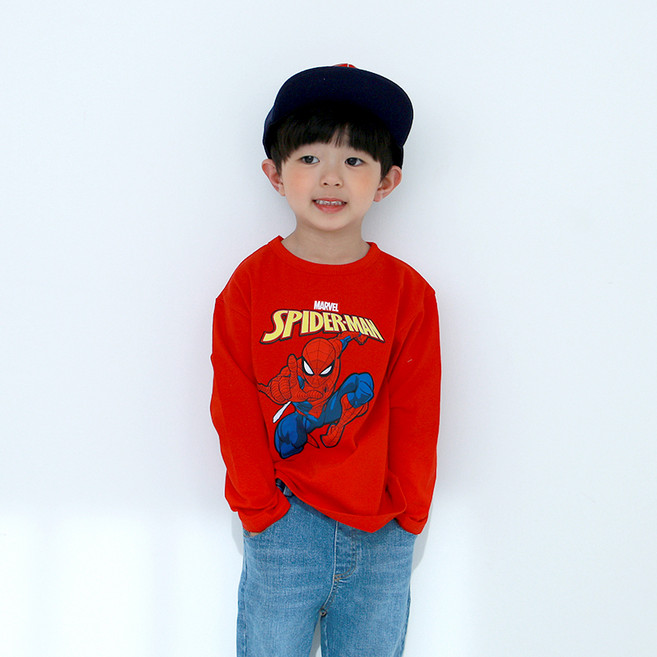 남아용 마블 스파이더맨 라운드 티셔츠