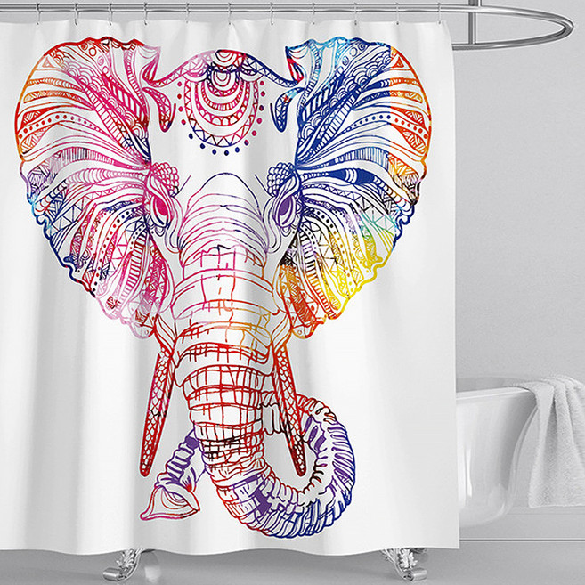 마켓에이 애니멀플라워 유니크 샤워커튼 화이트코끼리 180 x 180 cm, 1개
