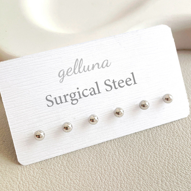 젤루나 여성용 전체써지컬스틸 기본 심플 원볼 구슬 스터드 레이어드 침귀걸이 P-790 6p