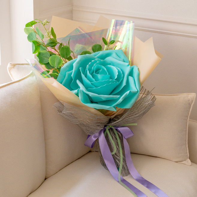 아스파시아 조화 로즈 자이언트 꽃다발 프리미엄 + Thank you 카드엽서 세트, 티파니민트, 1개