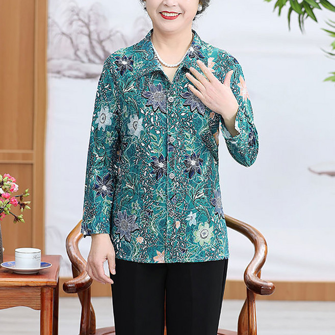 마켓에이 여성용 플라워 패턴 미시 스타일 블라우스