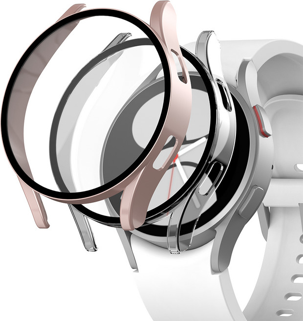 NUART 不變色 三星 Galaxy Watch 全包覆 硬殼 2入, 玫瑰金+透明, 2個