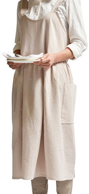 린넨코튼 무지 원피스형 앞치마, 베이지, 1개