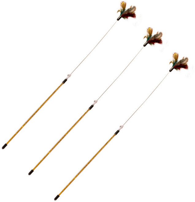 둥둥펫 고양이 장난감 롱스틱 컬러풀 깃털 낚시대, 랜덤발송, 3개