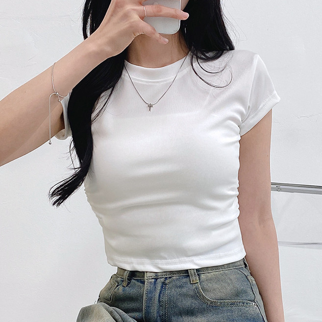 젤루나 여성용 라운드넥 셔링 무지 반팔 티셔츠 TH-31