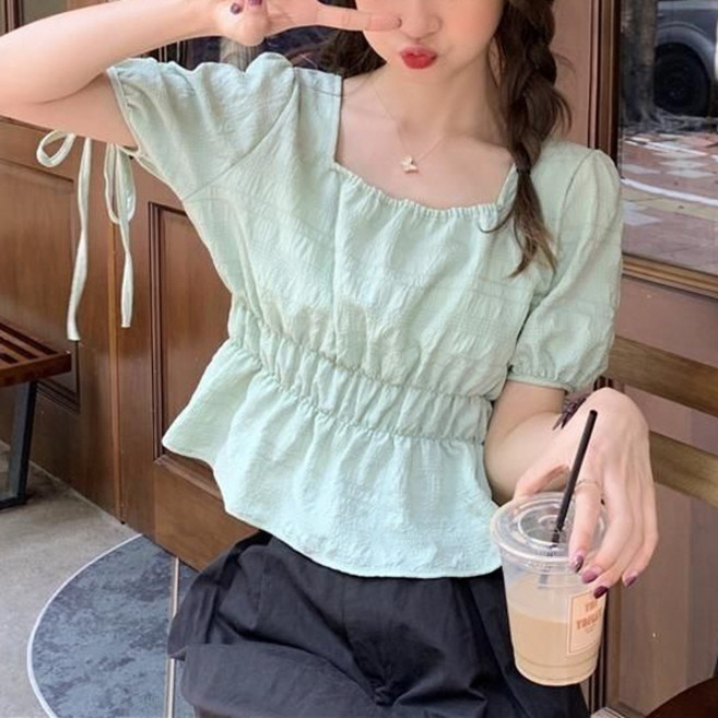 PEONIST 袖口蝴蝶結方領女版上衣