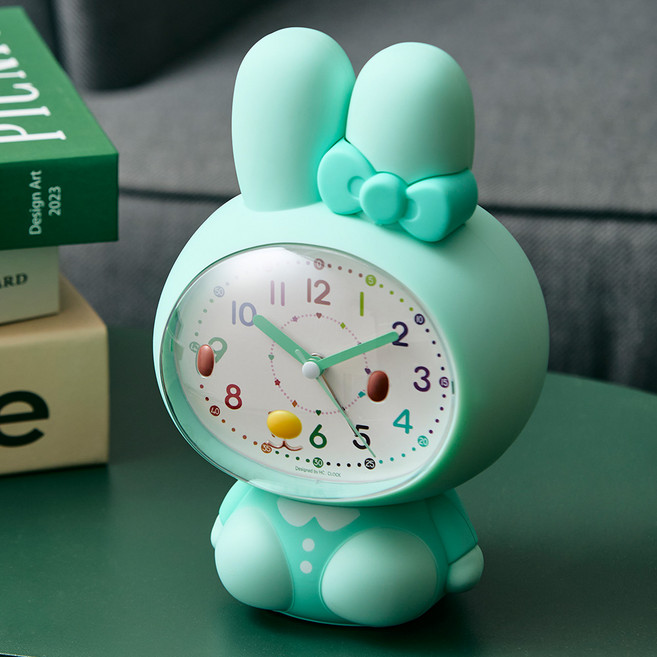 에이치씨클락 멜로디 리본토끼 무소음 알람 탁상시계, 민트