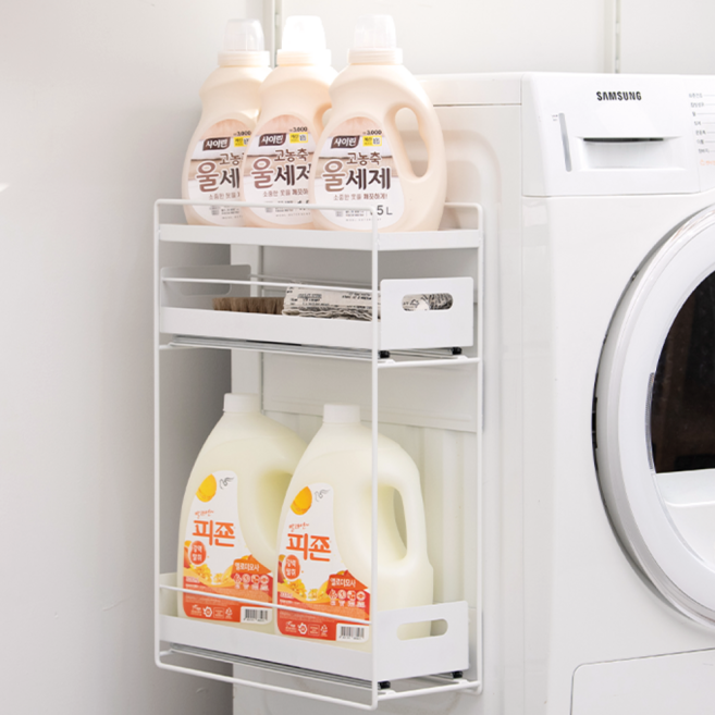 한샌홈 세탁기 자석 선반 렉 세탁실 냉장고 인테리어 정리선반 틈새 슬림 양방향 자석 수납장, 화이트, 1개
