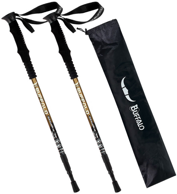 버팔로 센텀 3단 등산스틱 2p + 케이스 세트, 골드, 1세트