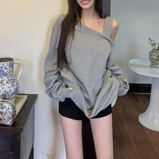 아이엠몽 여성용 피레토 오프숄더 데일리 긴팔 맨투맨 티셔츠