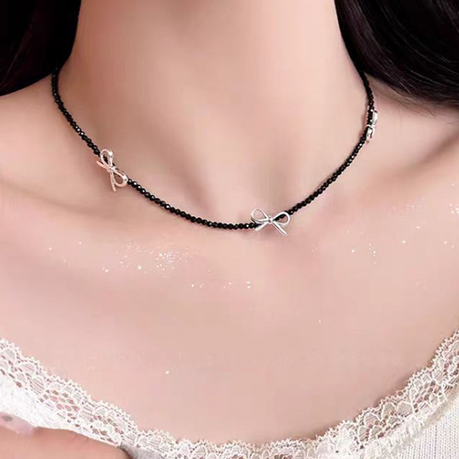 gelluna 女款蝴蝶結串珠簡約層次感日常項鍊 M-140