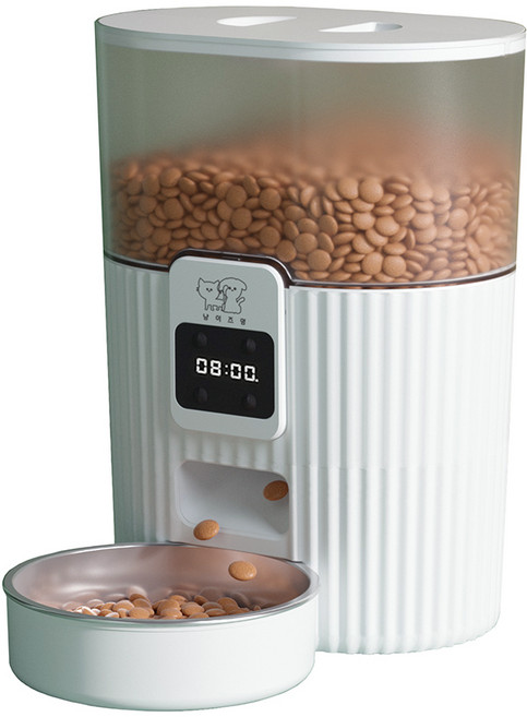 냥이즈멍 스테인레스 반려동물 음성녹음 자동급식기, 3L, 화이트, 1개