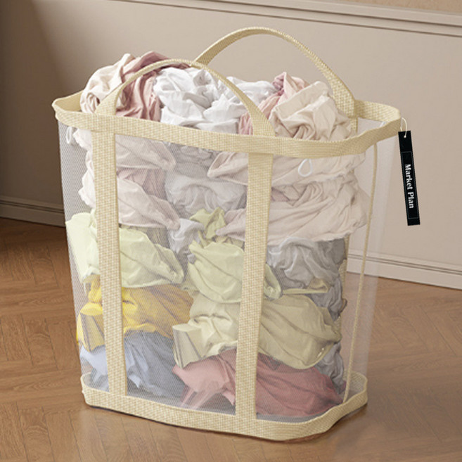 마켓플랜 접이식 대용량 틈새 메쉬 빨래 바구니, 아이보리
