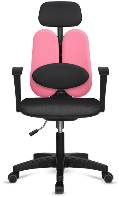 체어포커스 터디 고급 대요추헤더형 3각팔 블랙바디 패브릭 의자 TD19, 블랙 + 핑크