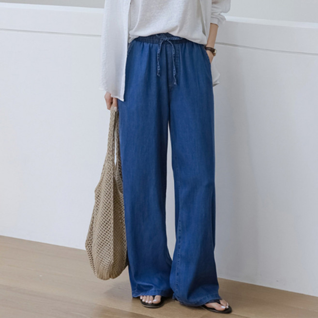 남녀공용 쿨링텐셀 밴딩 데님 팬츠 짧은기장 51DP357