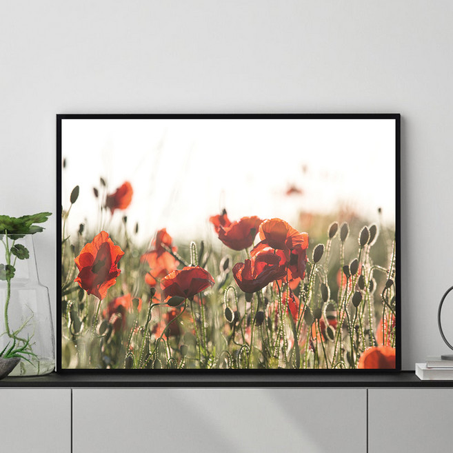 마벨인홈 우드원목 액자 + 포스터 레드파피스 세트, 블랙