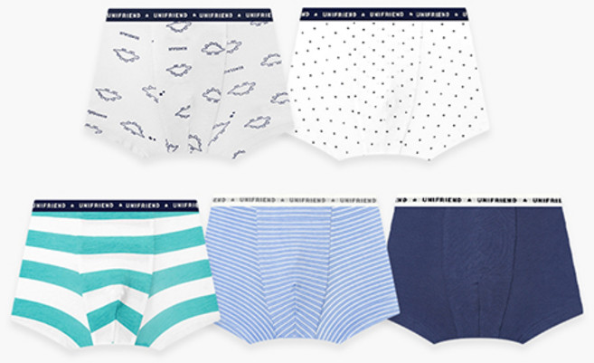 유니프랜드 남아용 라인디노 드로즈 사각 팬티 5종 세트