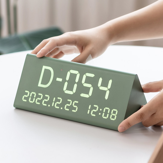 플라이토 우드 디데이 인테리어 LED 탁상시계, 카키