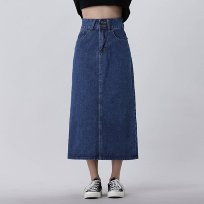 Awesomearound 女款雙釦後開岔牛仔長裙 AA49810