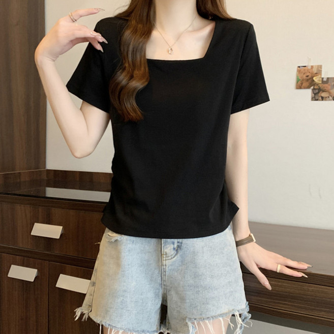 엘쏘 여성용 스퀘어넥 코튼 베이직 반팔티