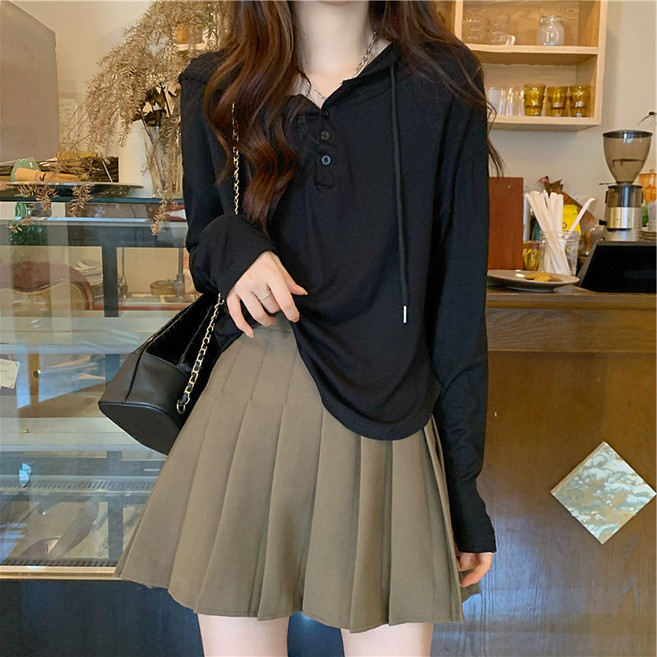 마더브띠 여성용 헨리넥 후드 긴소매 티셔츠 AE20482