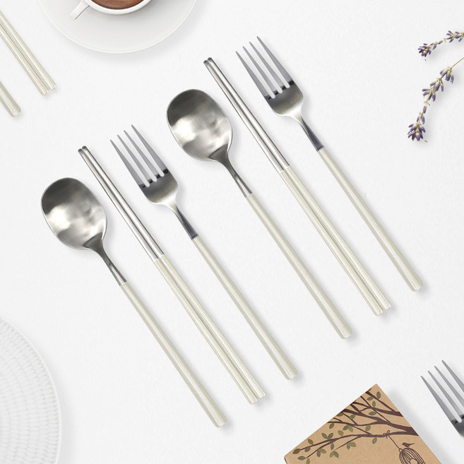 라온누리 레브 컬러 커트러리 세트, 아이보리, 2세트, 수저 + 포크