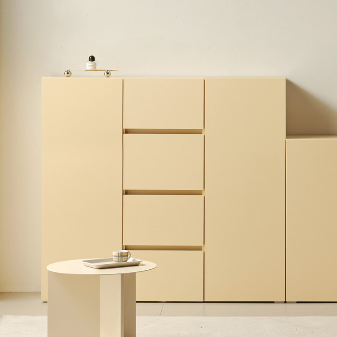 룸앤디 국내 제조 모노 더높은 서랍수납장 1200 방문설치, 버터옐로우, 4단