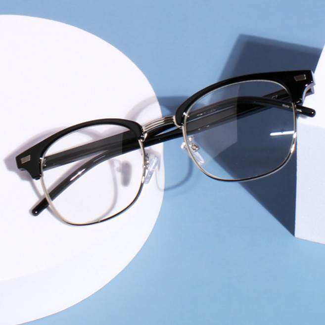 베이마 남녀공용 사각 하금 안경테 E386 + 케이스 + 안경닦이 세트