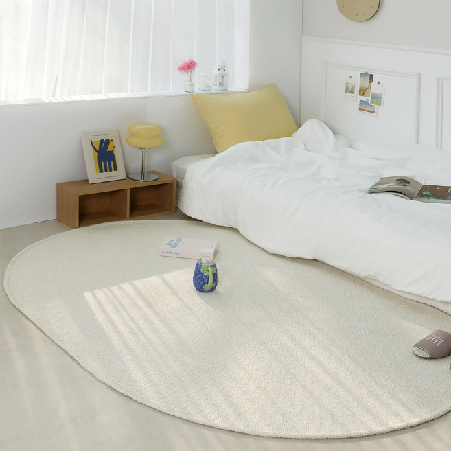 레시앙뜨 크리미 단모 워셔블 타원형 러그