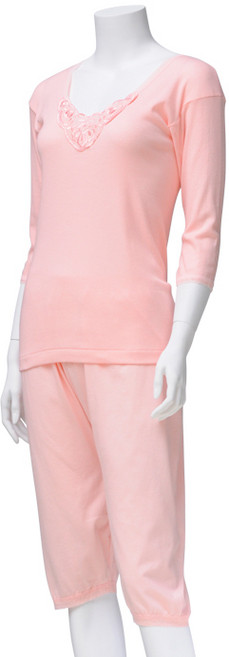 캐리루시 여성용 소프트 자수 7부 내복 상하세트