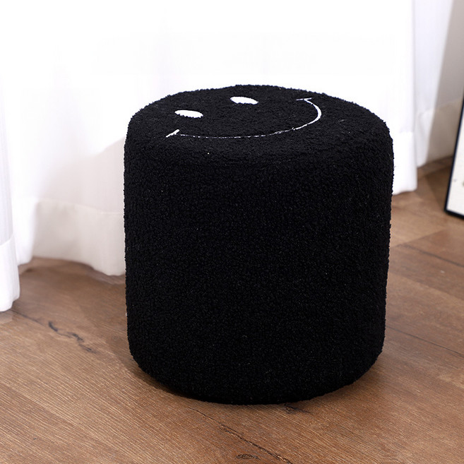 soonZAM 蓬鬆毛絨微笑表情圓凳, 黑色, 1個