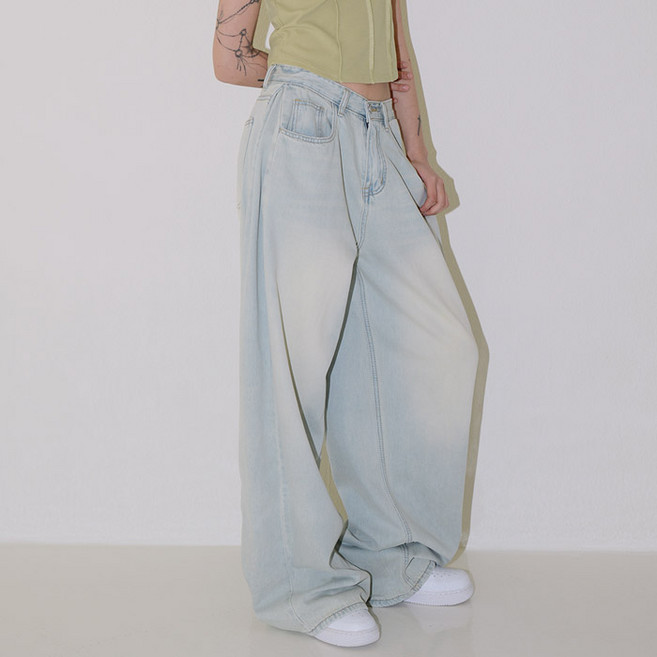 수비진 여성용 썸머 폴딩 와이드 청바지 숏기장