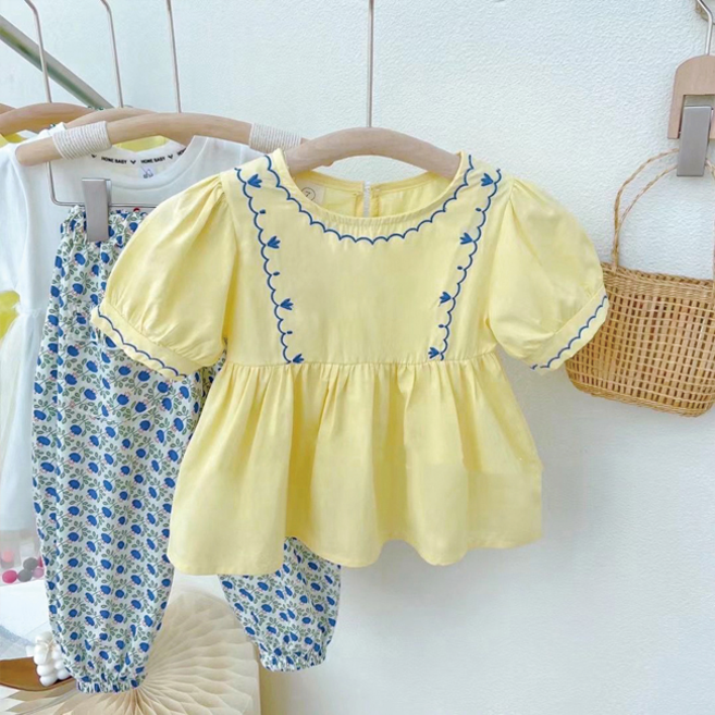 여아용 햇병아리 자수bl 패턴팬츠 세트