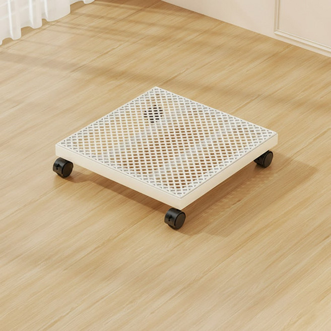 마샤투 철제 이동식 바퀴 화분 받침대 사각, 화이트, 1개