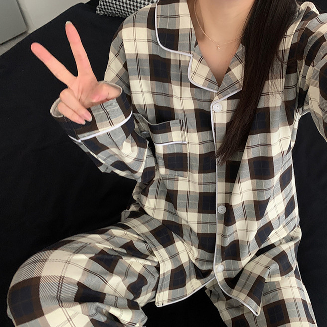 Elsso 女款大尺碼夏季長袖睡衣上下套裝
