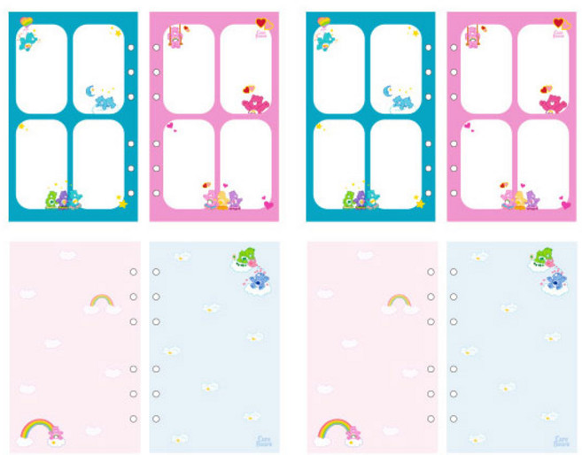 케어베어 아카이브 6공 리필속지 4컷 노트 2p + 프리 앤 그리드 2p 세트, 1세트