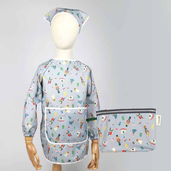 베베슈에뜨 아동용 방수 긴팔 미술가운 두건 파우치 세트