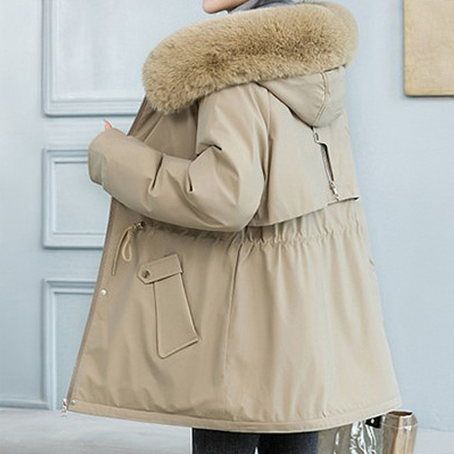 페이릿 여성용 허리스트링 융기모 안감 야상 후드 패딩 점퍼